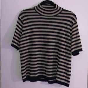 Navy blue and white stripe mock neck vintage top